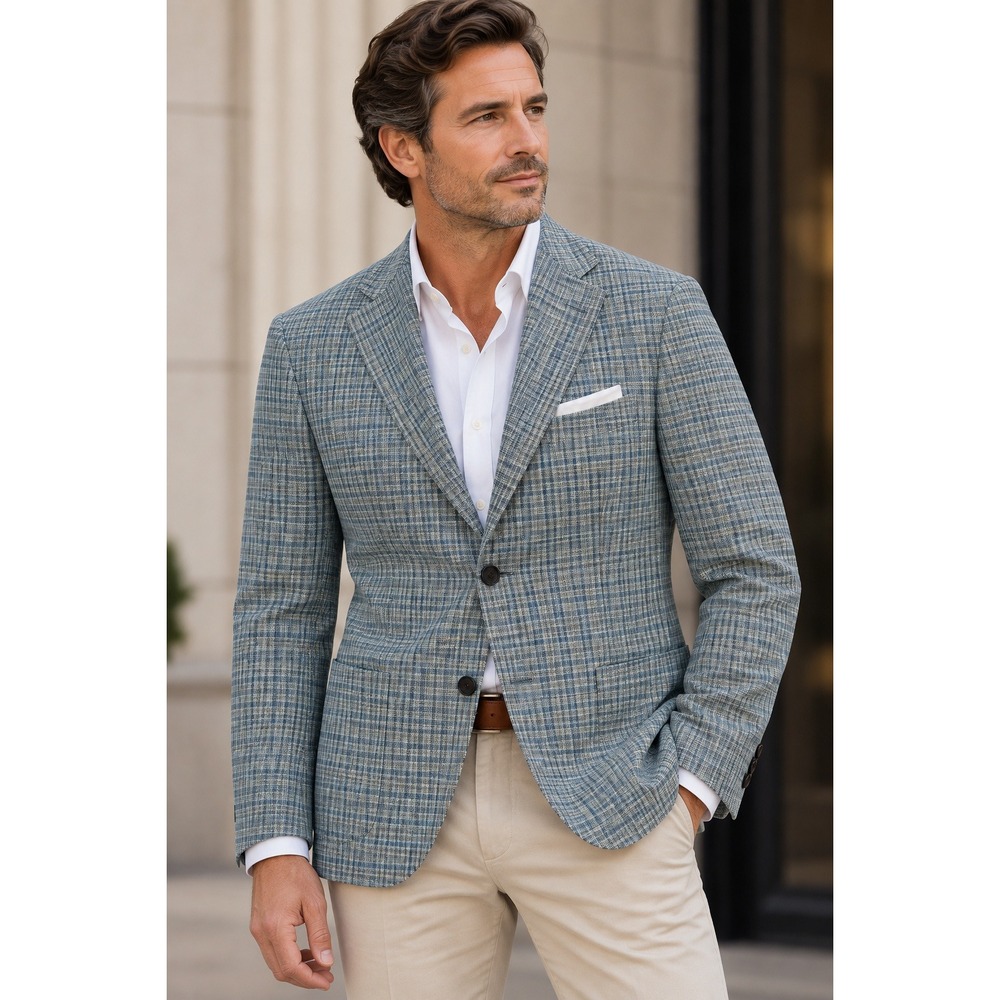 Canali Kei Exclusive Blue Plaid Wool Silk Sport Coat Blazer Made in Italy 42 R